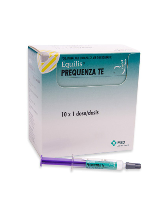 Box of Equilis Prequenza TE vaccine with a syringe in front.
