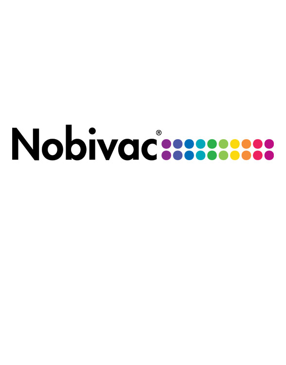 "Nobivac" logo with a series of colored dots forming a rainbow pattern to the right.